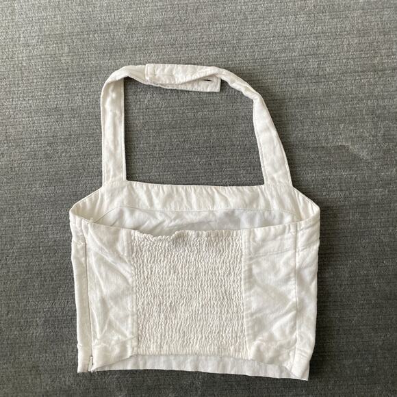 Abercrombie & Fitch Top Women S White Halter Neck Smocked Cropped Minimalist - Picture 3 of 7